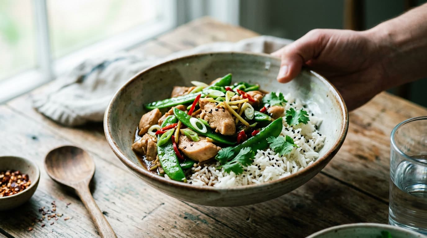 Photo of Stir-Fried Chicken and Snap Peas with Fragrant Basmati Rice