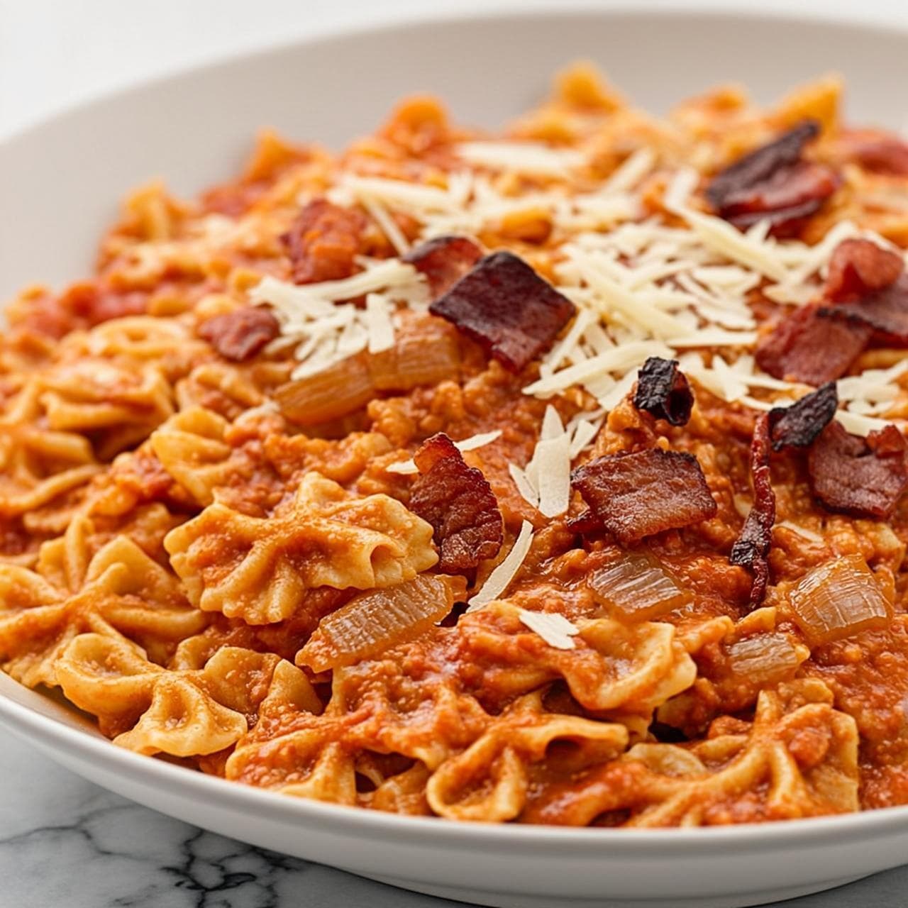 Photo of American Farfalle Fusion with Spicy Pepperoni and Caramelized Shallots