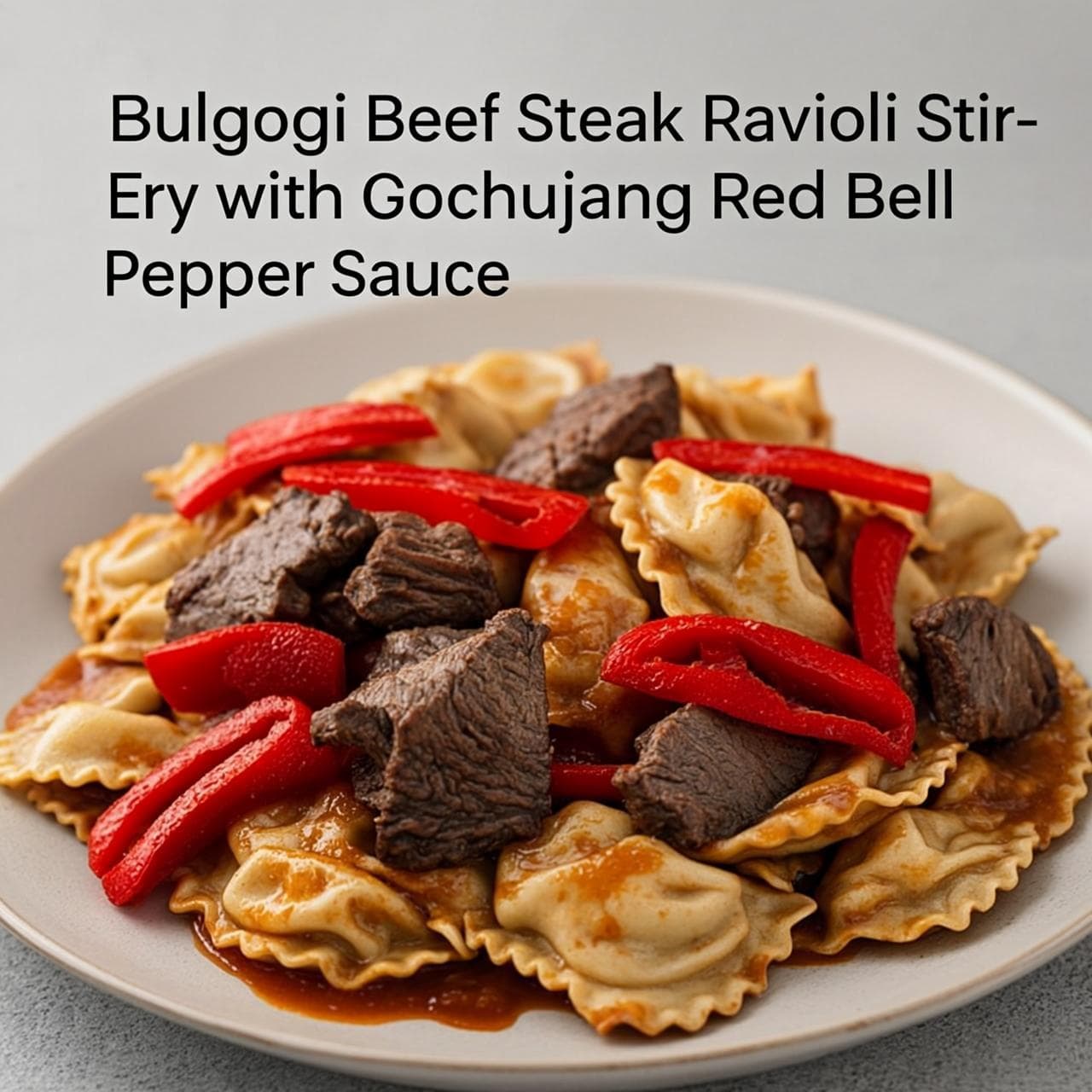 Photo of Bulgogi Beef Steak Ravioli Stir-Fry with Gochujang Red Bell Pepper Sauce