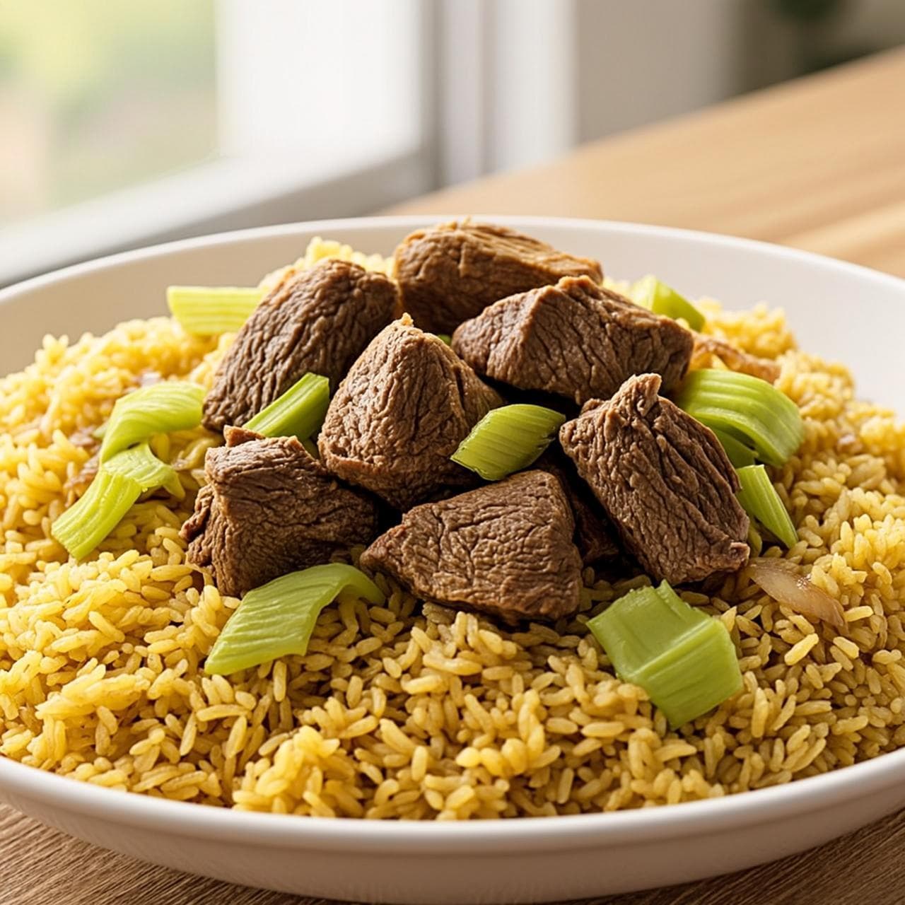 Photo of Beef and Celery Kabsa with Saffron Basmati Rice